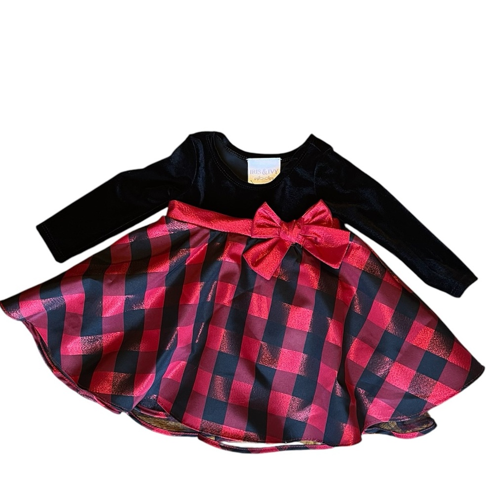 Iris & Ivy Holiday Dress with Black Velvet upper, layered black & red petticoats